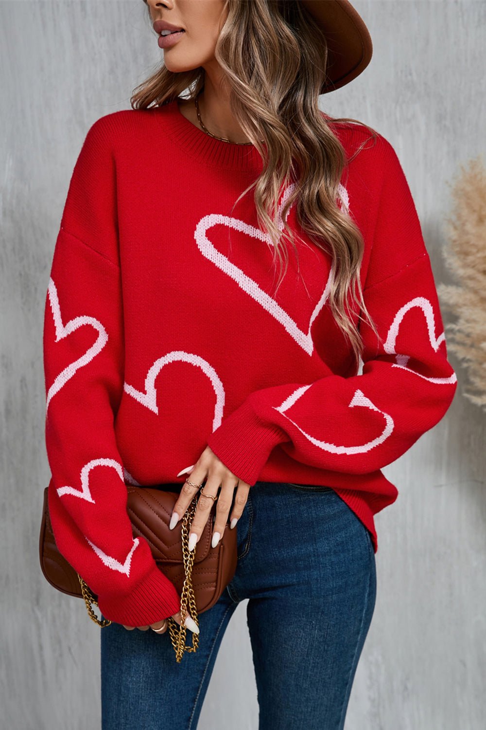 Angel Wings Heart Dropped Shoulder Long Sleeve Sweater - Rochelle's House LLC