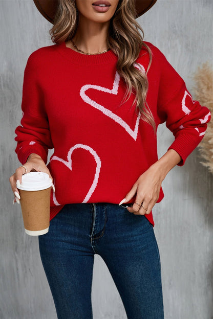 Angel Wings Heart Dropped Shoulder Long Sleeve Sweater - Rochelle's House LLC