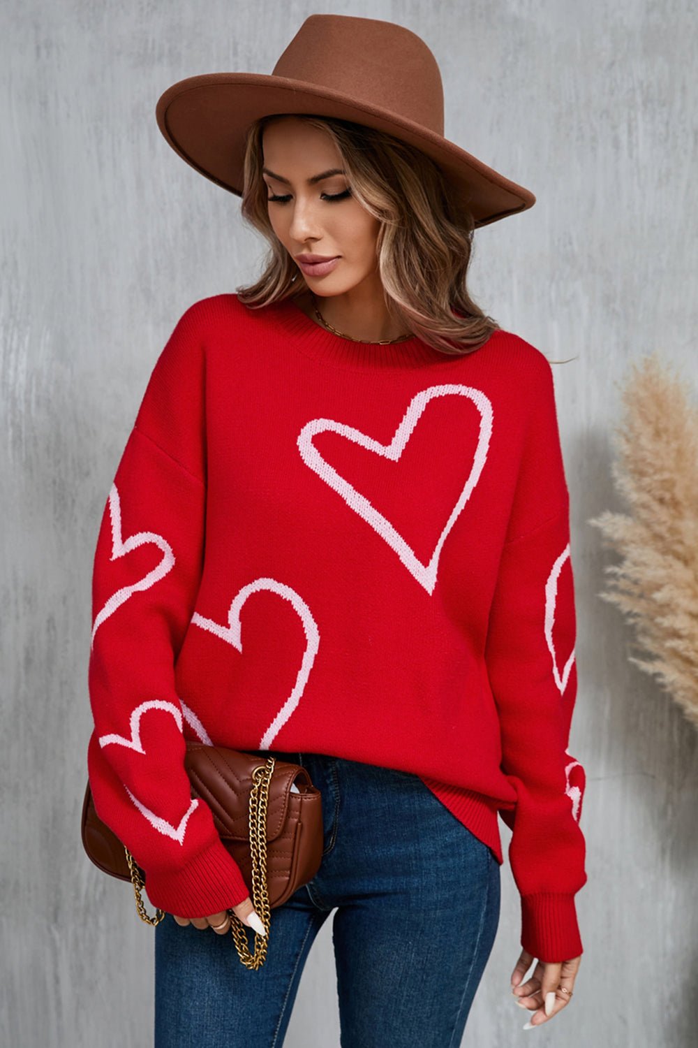 Angel Wings Heart Dropped Shoulder Long Sleeve Sweater - Rochelle's House LLC