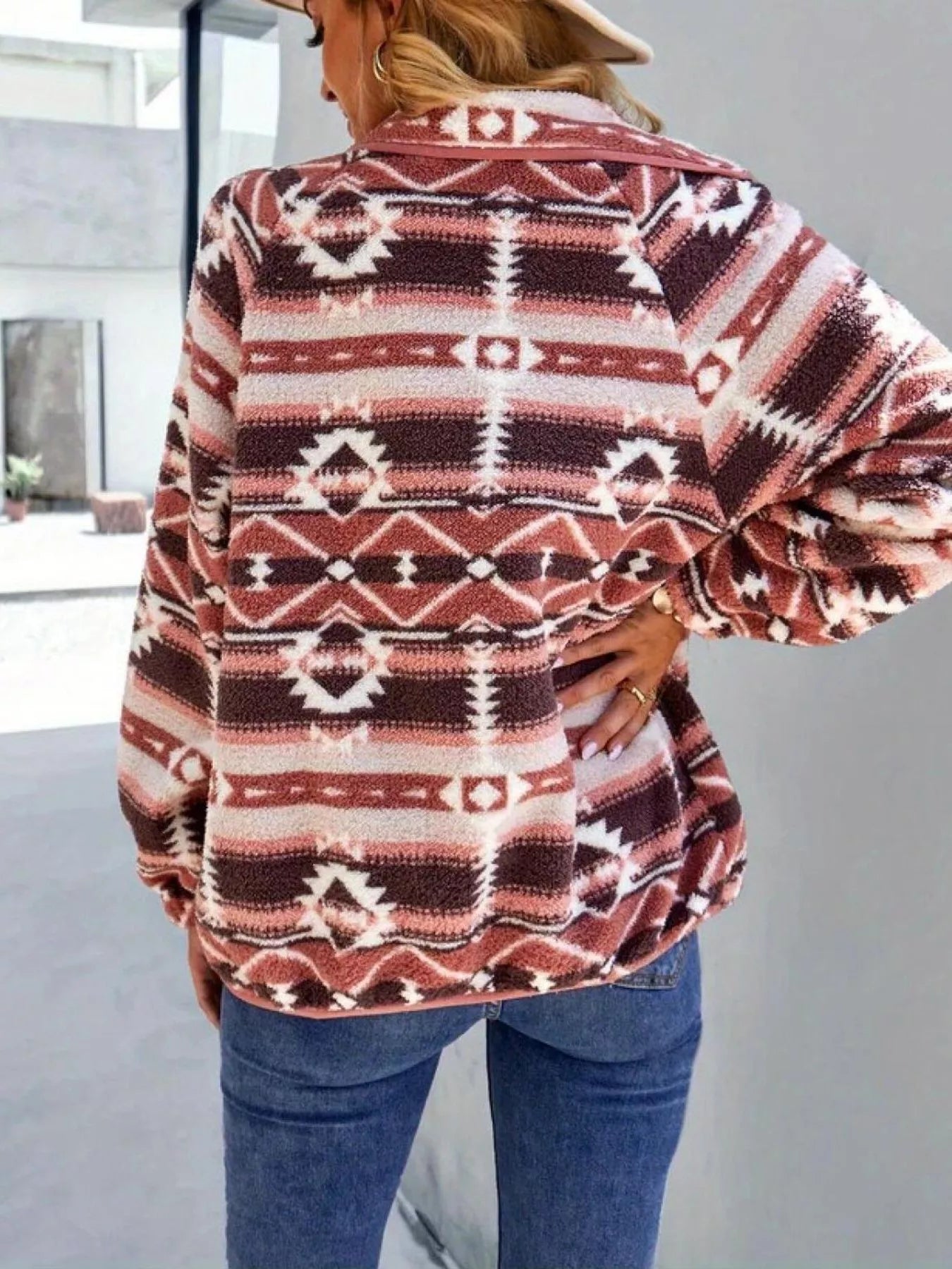 Aztec Print Fleece Snap Down Jacket - Rochelle's House LLC