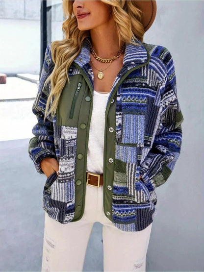 Aztec Print Fleece Snap Down Jacket - Rochelle's House LLC