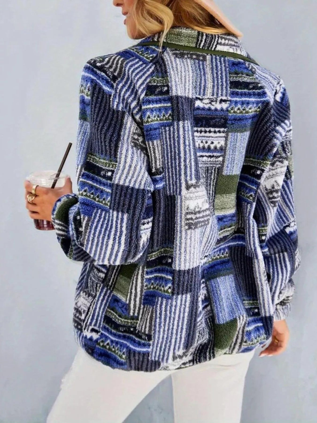 Aztec Print Fleece Snap Down Jacket - Rochelle's House LLC