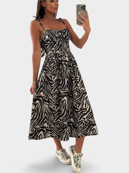 Striped Tie-Shoulder Midi Dress