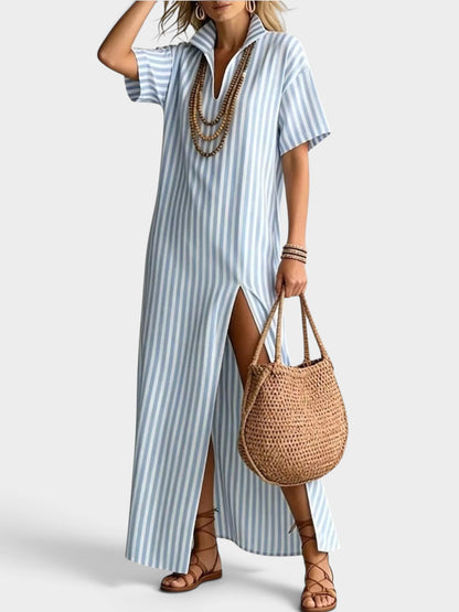 Full Size Striped Maxi Dress with Side Slit Plus SIze