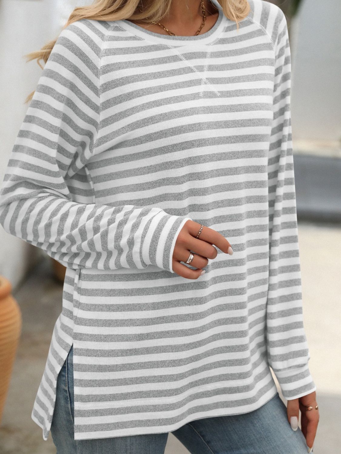 Mandy Striped Round Neck Long Sleeve T-Shirt