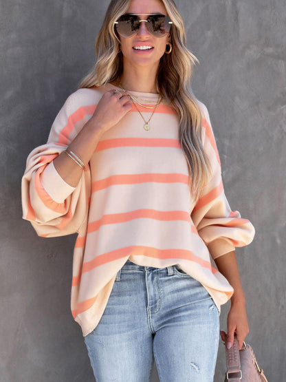 Striped Round Neck Long Sleeve Sweatshirt