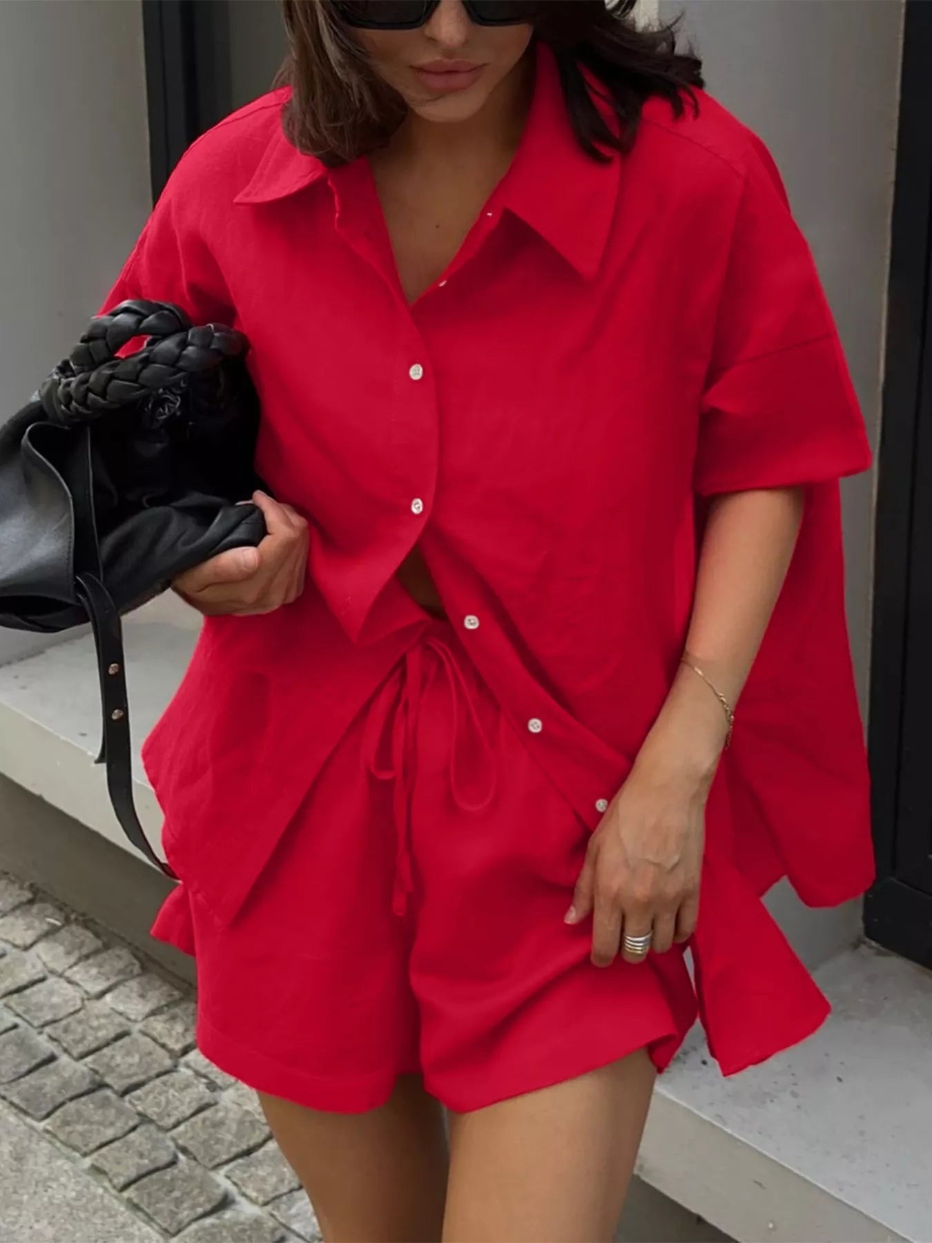 Button Front Shirt and Shorts Set - Rochelle's House LLC