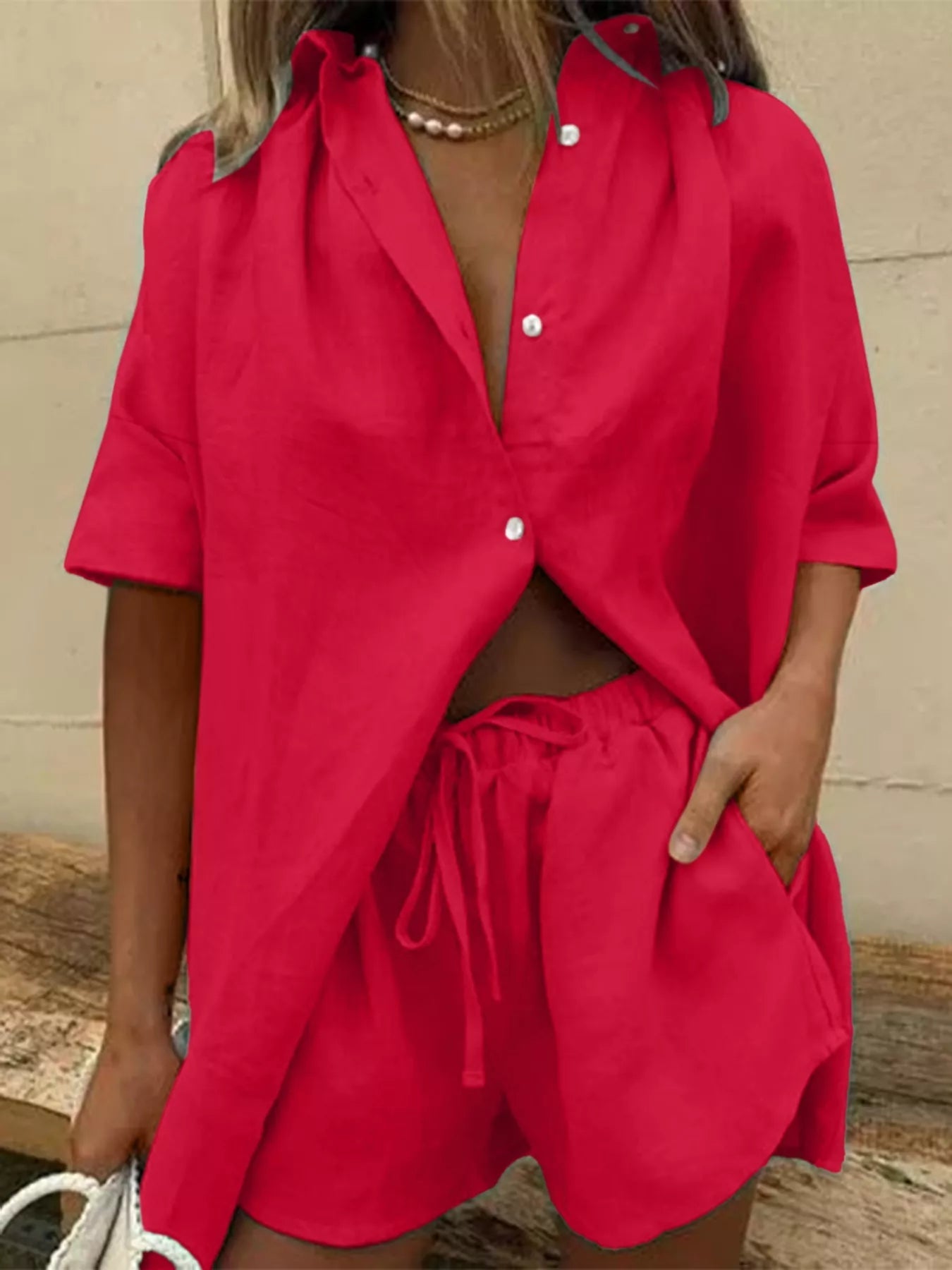 Button Front Shirt and Shorts Set - Rochelle's House LLC