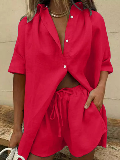 Button Front Shirt and Shorts Set - Rochelle's House LLC