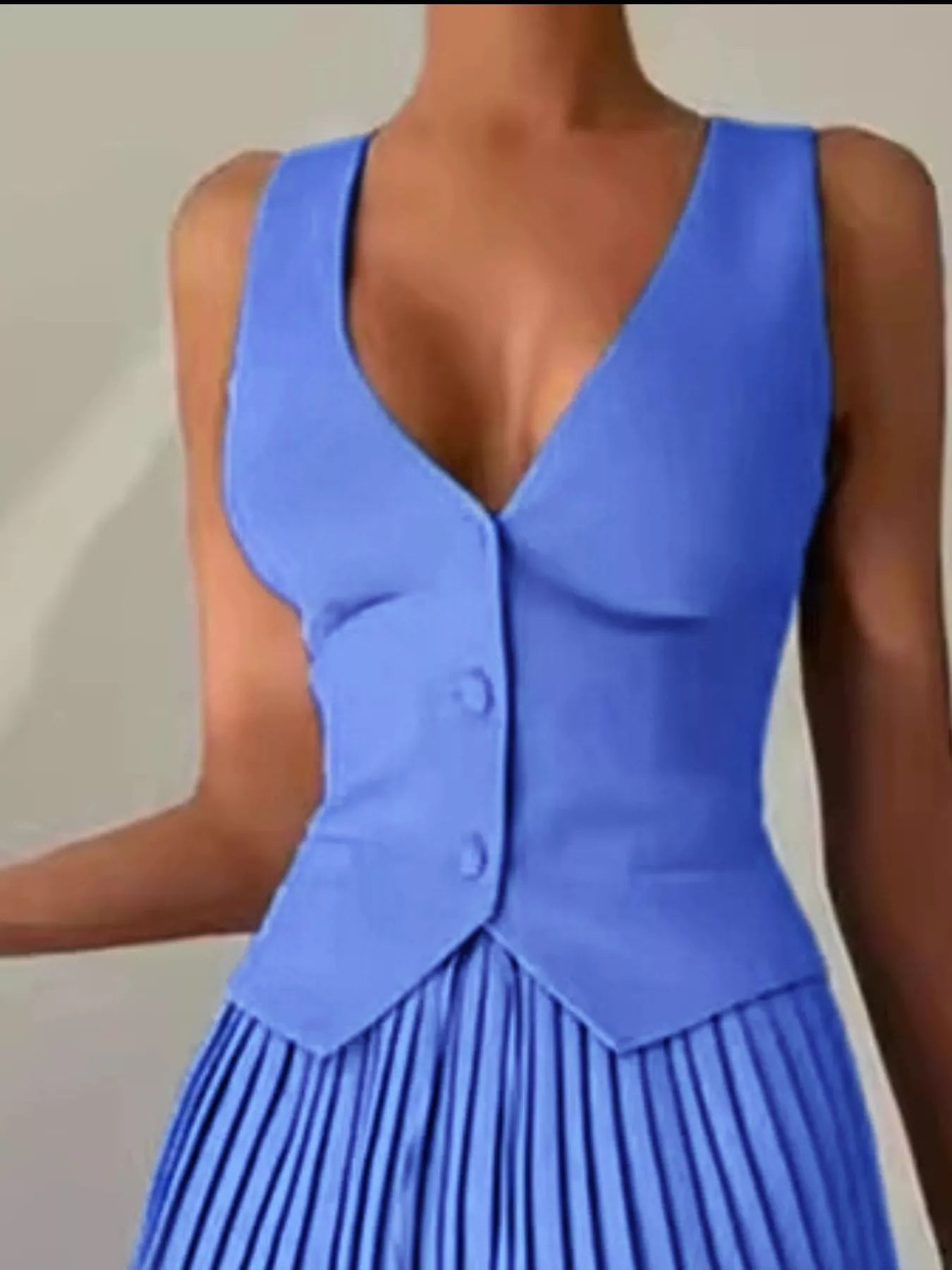 Button Up Vest and Pleated Mini Skirt Set - Rochelle's House LLC