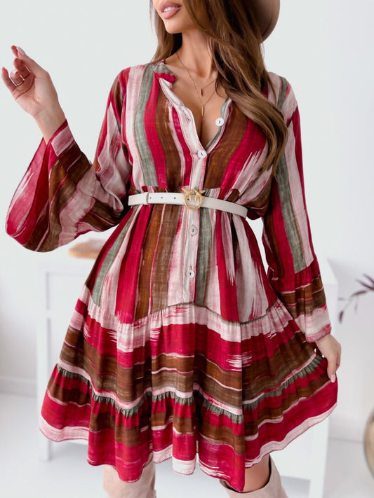 Buttoned Striped Long Sleeve Mini Dress - Rochelle's House LLC