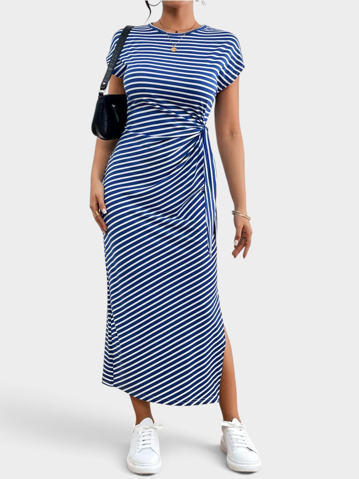 Striped Tie Side Casual Midi Dress