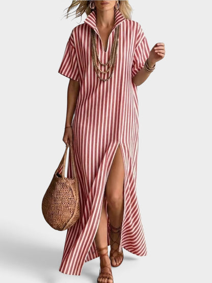 Full Size Striped Maxi Dress with Side Slit Plus SIze