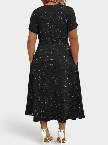 Full Size Glitter Flutter Sleeve Midi Dress Plus Size