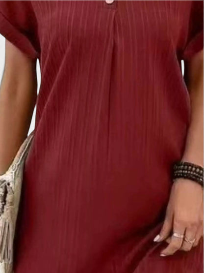 Full Size Casual V-Neck Short Sleeve Dress Plus Size