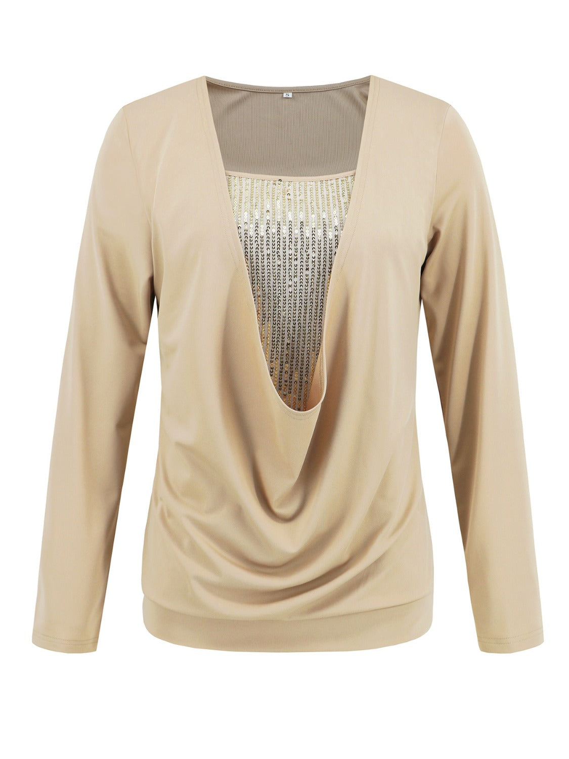 Faux Layered Sequin Long Sleeve Blouse