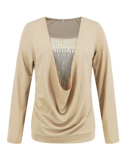 Faux Layered Sequin Long Sleeve Blouse