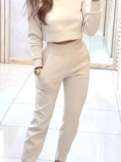 Casual Chic Cropped Sweatshirt and Jogger Set - Rochelle's House LLC