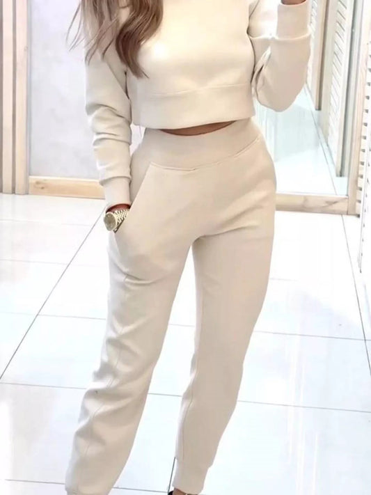 Casual Chic Cropped Sweatshirt and Jogger Set - Rochelle's House LLC