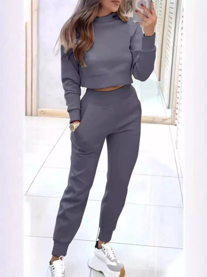 Casual Chic Cropped Sweatshirt and Jogger Set - Rochelle's House LLC