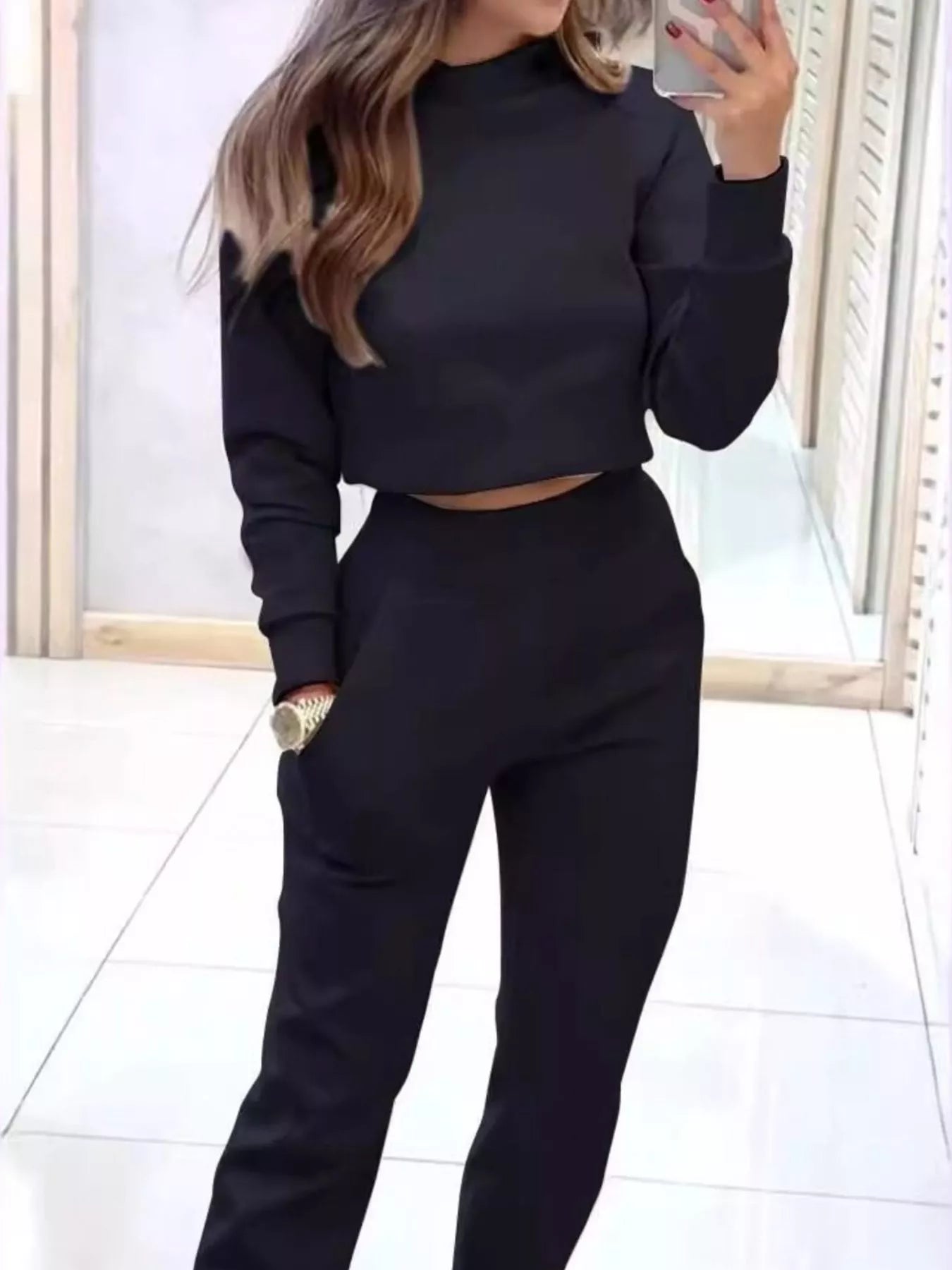Casual Chic Cropped Sweatshirt and Jogger Set - Rochelle's House LLC