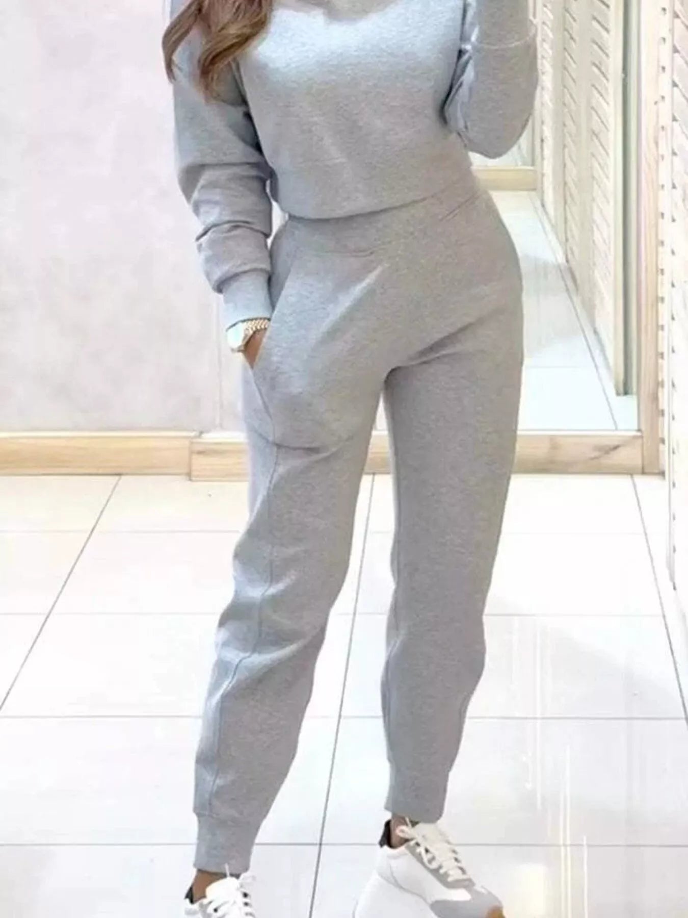 Casual Chic Cropped Sweatshirt and Jogger Set - Rochelle's House LLC