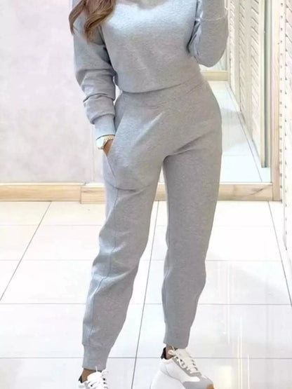 Casual Chic Cropped Sweatshirt and Jogger Set - Rochelle's House LLC