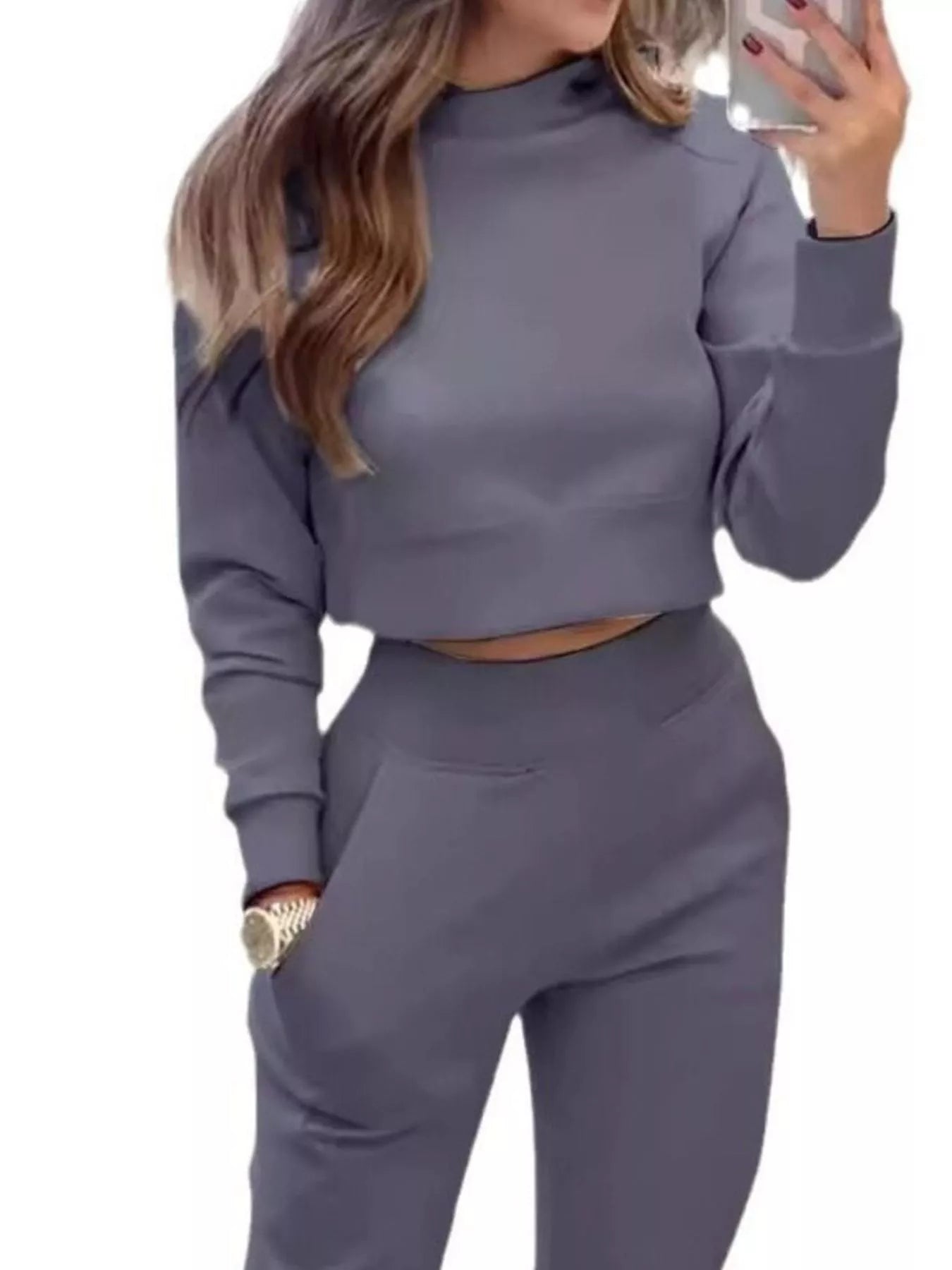 Casual Chic Cropped Sweatshirt and Jogger Set - Rochelle's House LLC