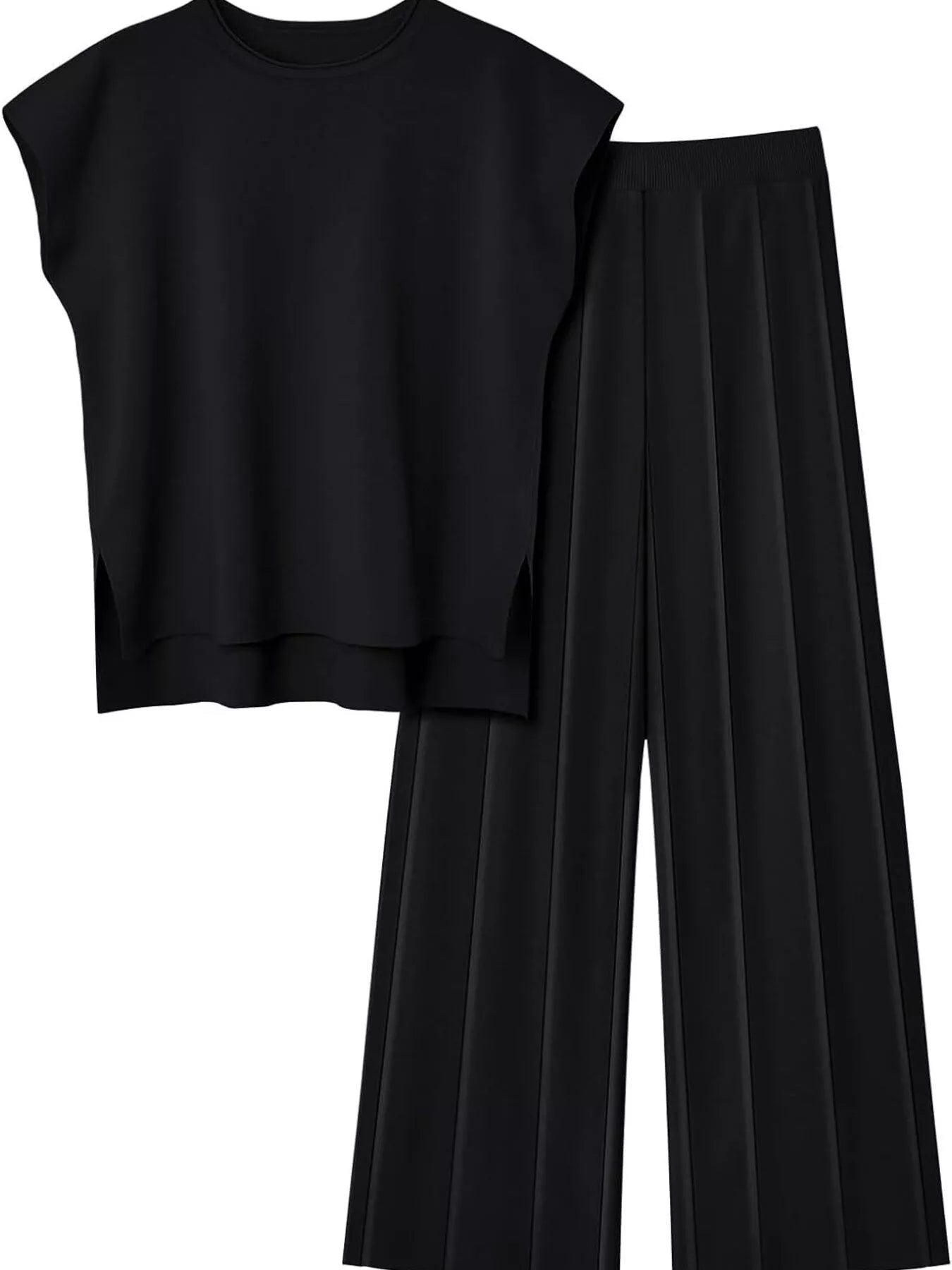 Casual Solid Color Cap Sleeve Top and Pants Knit Set - Rochelle's House LLC