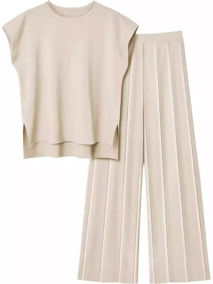 Casual Solid Color Cap Sleeve Top and Pants Knit Set - Rochelle's House LLC