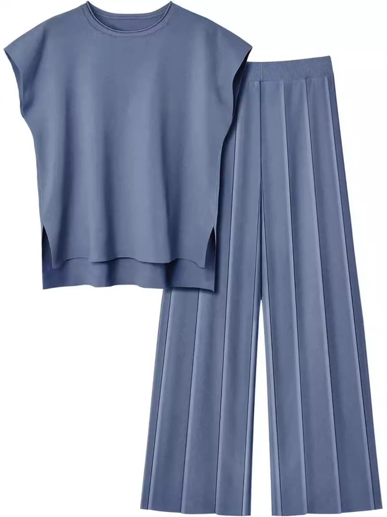 Casual Solid Color Cap Sleeve Top and Pants Knit Set - Rochelle's House LLC