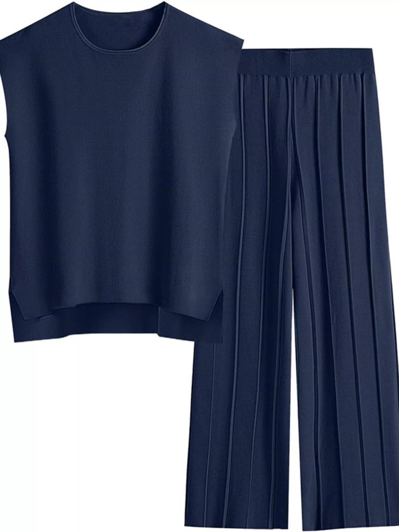 Casual Solid Color Cap Sleeve Top and Pants Knit Set - Rochelle's House LLC