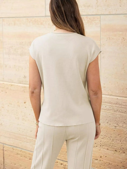 Casual Solid Color Cap Sleeve Top and Pants Knit Set - Rochelle's House LLC