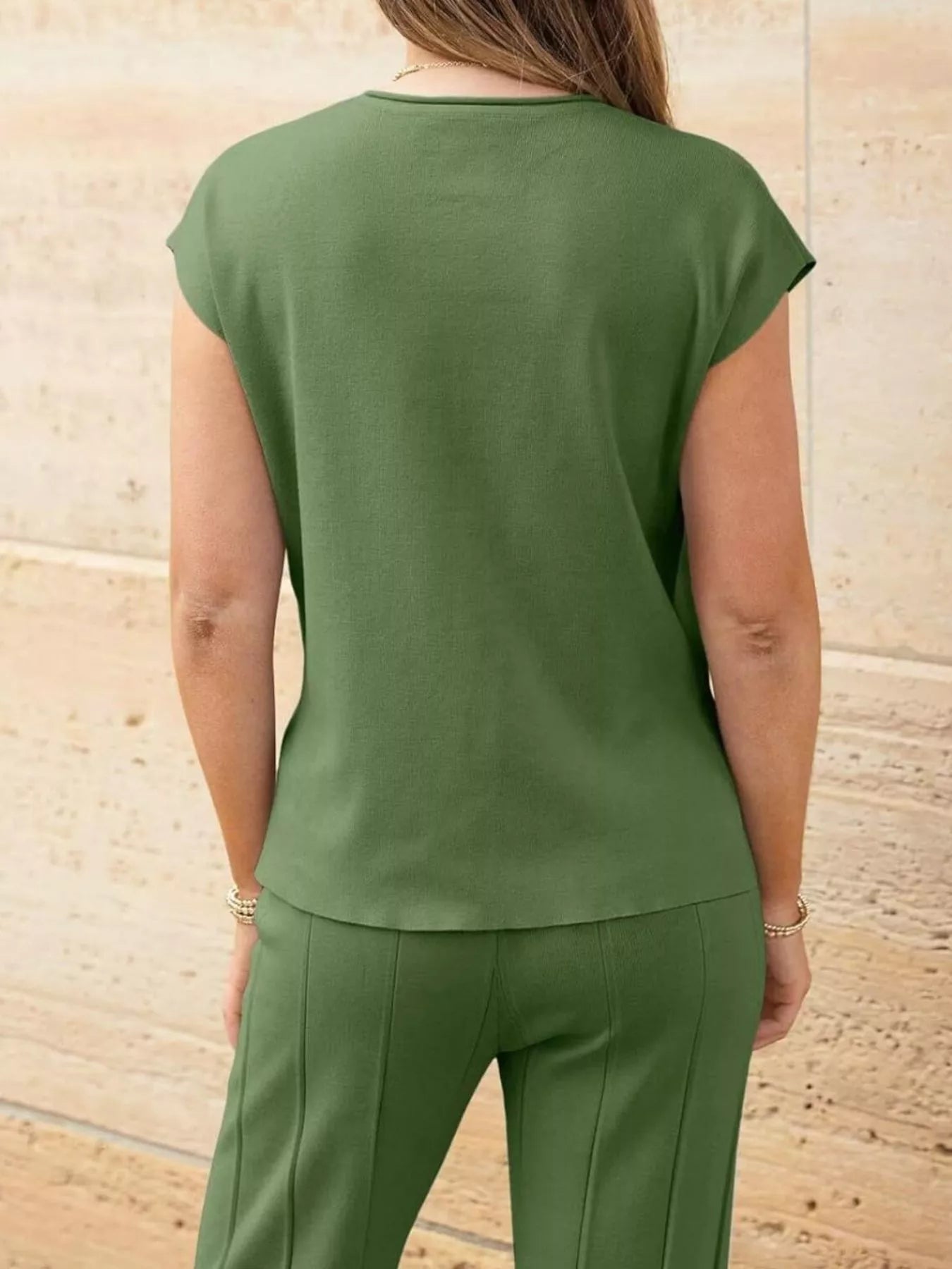 Casual Solid Color Cap Sleeve Top and Pants Knit Set - Rochelle's House LLC
