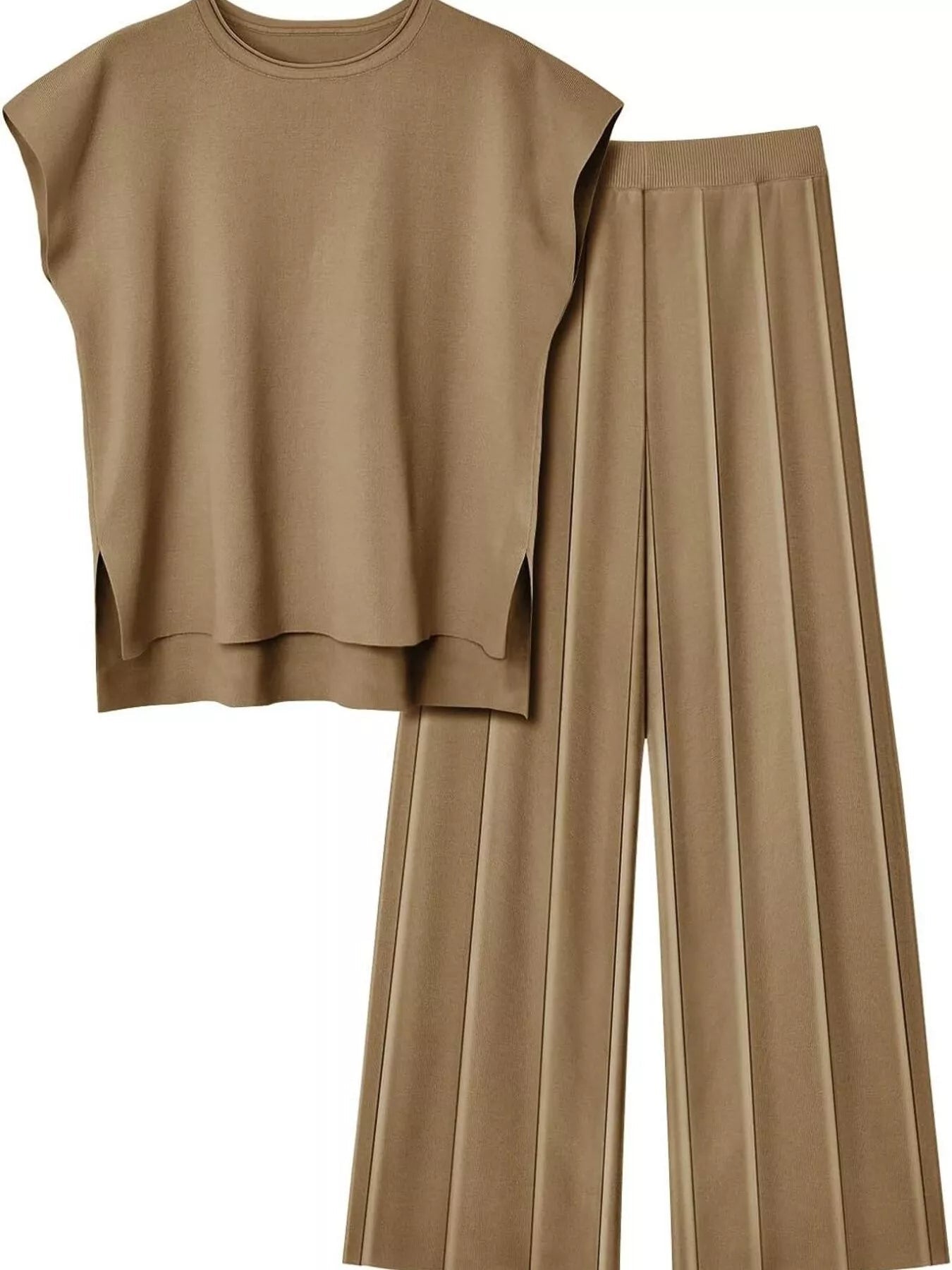 Casual Solid Color Cap Sleeve Top and Pants Knit Set - Rochelle's House LLC