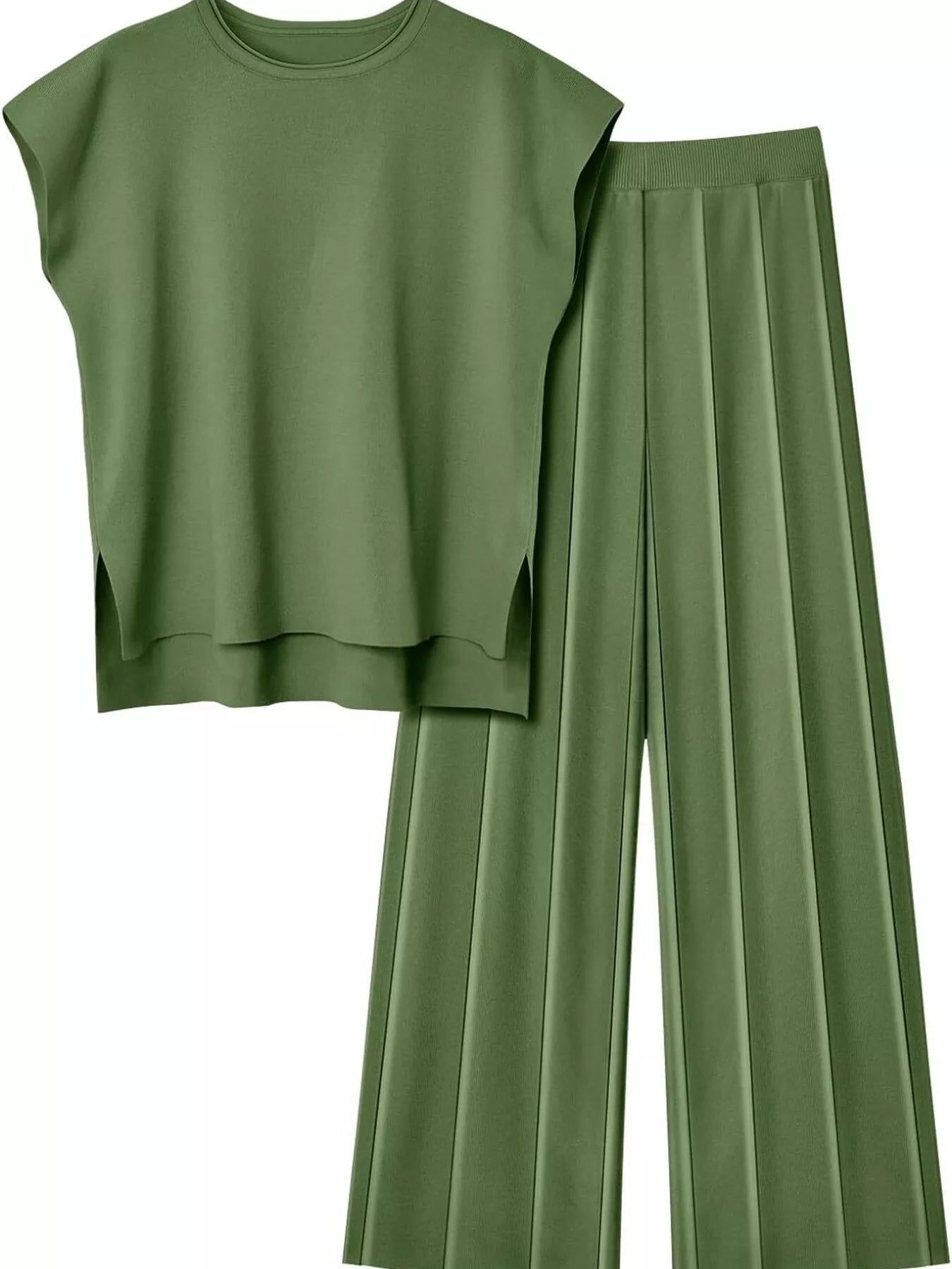 Casual Solid Color Cap Sleeve Top and Pants Knit Set - Rochelle's House LLC
