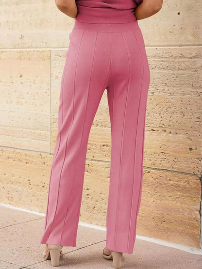 Casual Solid Color Cap Sleeve Top and Pants Knit Set - Rochelle's House LLC