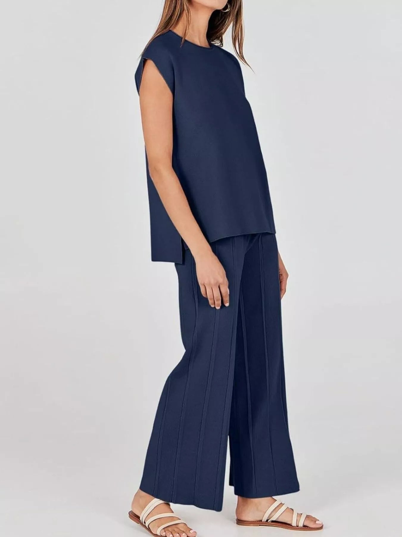 Casual Solid Color Cap Sleeve Top and Pants Knit Set - Rochelle's House LLC