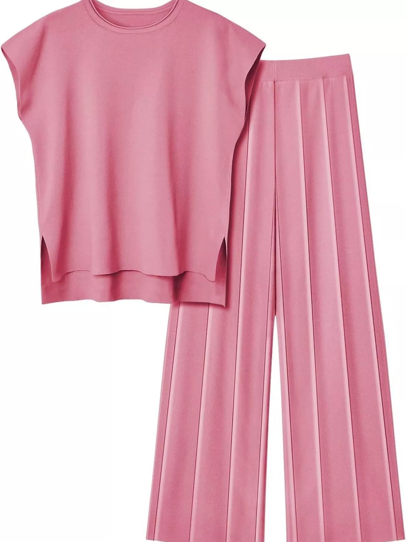 Casual Solid Color Cap Sleeve Top and Pants Knit Set - Rochelle's House LLC