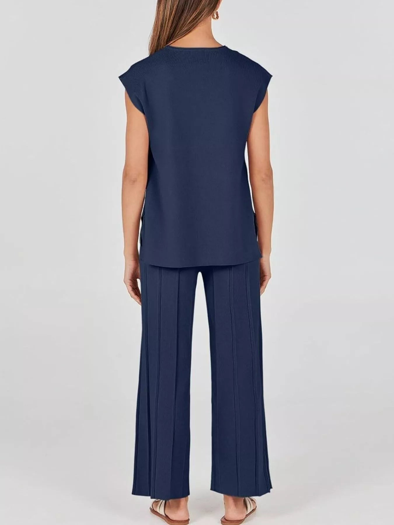Casual Solid Color Cap Sleeve Top and Pants Knit Set - Rochelle's House LLC