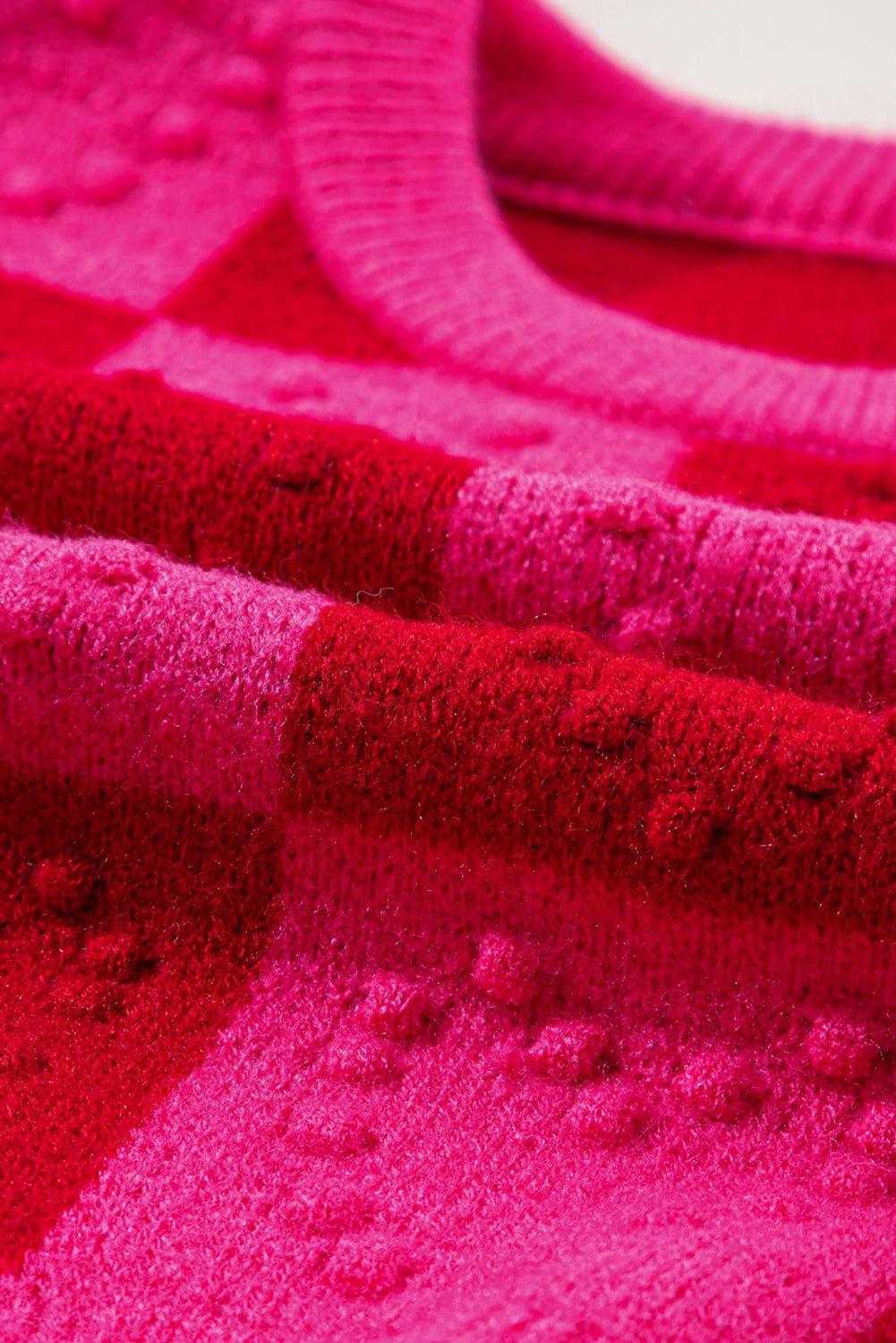 Checkered Round Neck Dropped Shoulder Sweater - Rochelle's House LLC