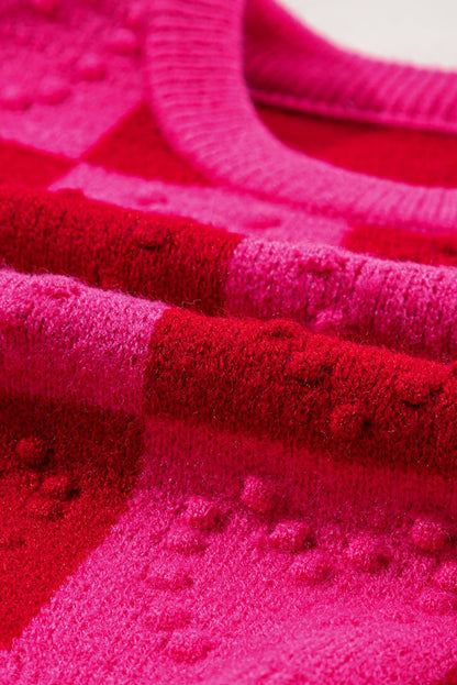 Checkered Round Neck Dropped Shoulder Sweater - Rochelle's House LLC