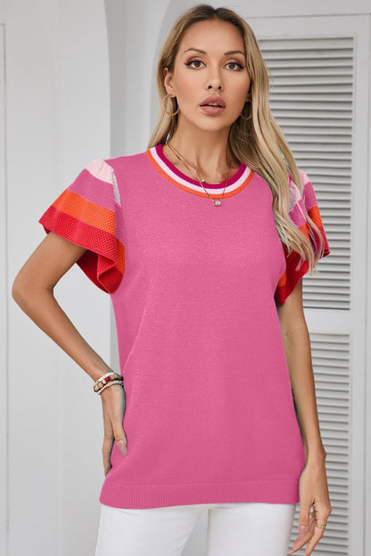 Color Block Round Neck Knit Top - Rochelle's House LLC