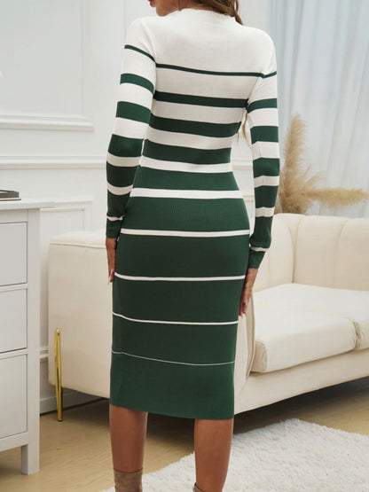 Color Block Round Neck Long Sleeve Midi Dress - Rochelle's House LLC