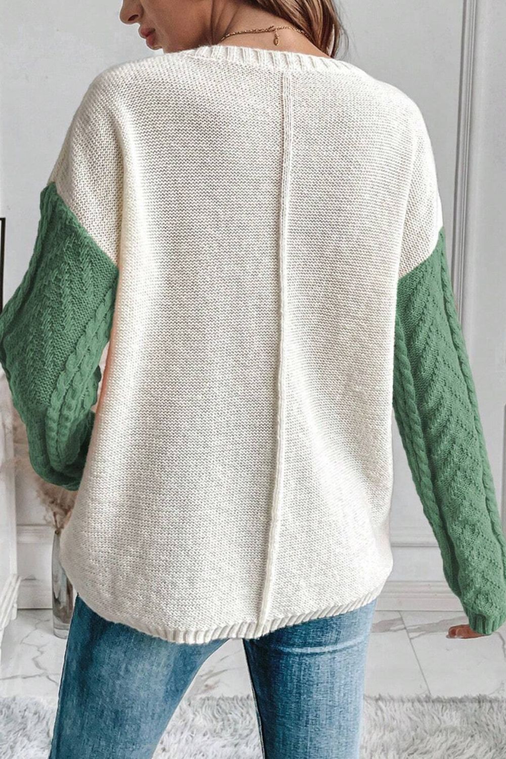 Color Block Round Neck Long Sleeve Sweater - Rochelle's House LLC