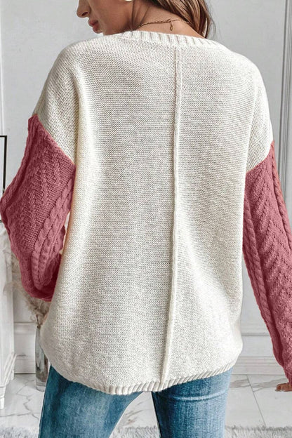 Color Block Round Neck Long Sleeve Sweater - Rochelle's House LLC