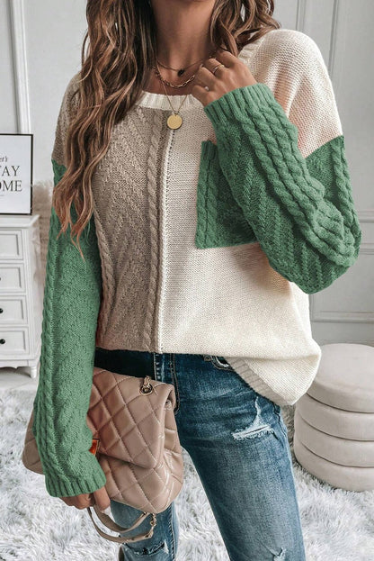 Color Block Round Neck Long Sleeve Sweater - Rochelle's House LLC