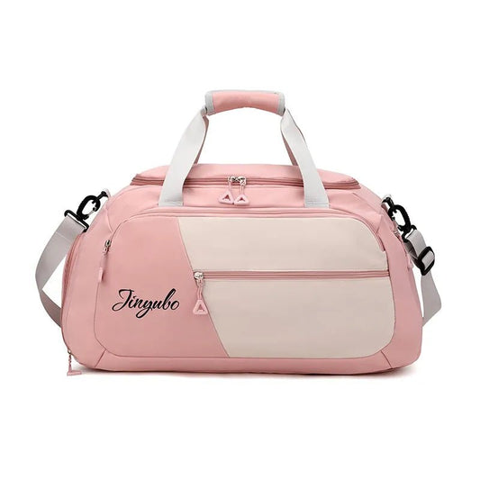 Front view of Contrast Nylon Travel Bag in Dusty Pink showing neckline and sleeve details (nylon)