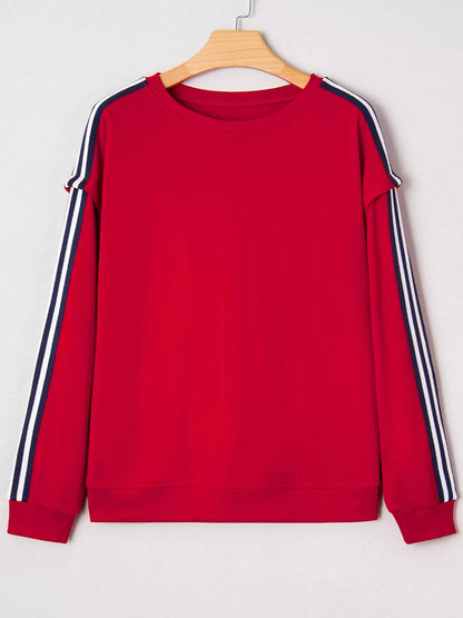 Contrast Striped Detail Varsity Sweatshirt - Rochelle's House LLC