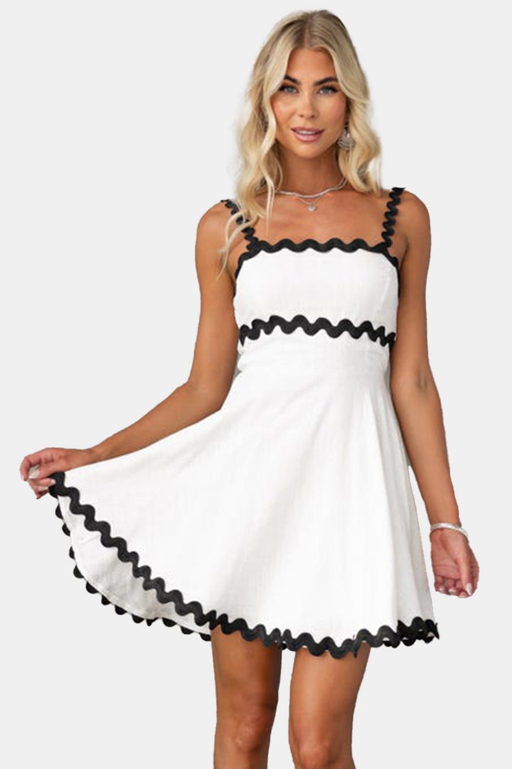 Contrast Trim Square Neck Mini Dress - Rochelle's House LLC